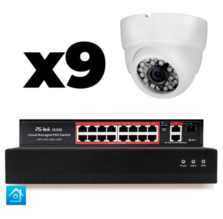 Комплект видеонаблюдения IP 5Мп KIT-A509IP-PL 9 камер, программный датчик движения, удаленный доступ, ночное видение, умный коммутатор