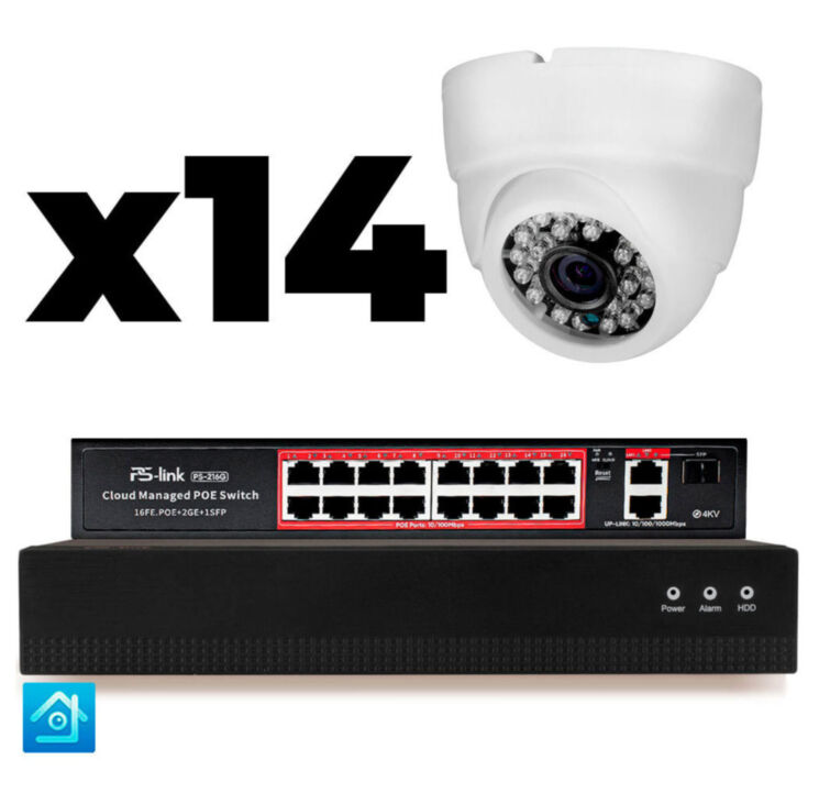 Комплект видеонаблюдения IP 5Мп KIT-A514IP-PL 14 камер, программный датчик движения, удаленный доступ, ночное видение, умный коммутатор