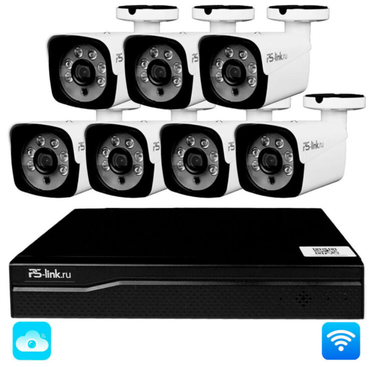 Комплект видеонаблюдения WIFI 5Мп KIT-W507TB беспроводной, 7 камер для улицы, ночное видение, удаленный доступ
