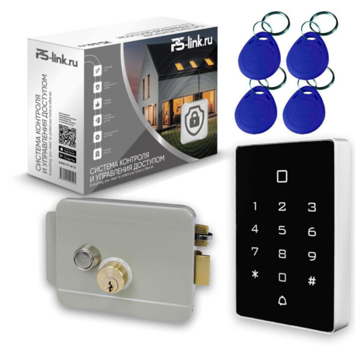 Система СКУД KIT-T12MF-G на 1 дверь, сенсорная панель с RFID Mifare, серый замок, НЗ тип
